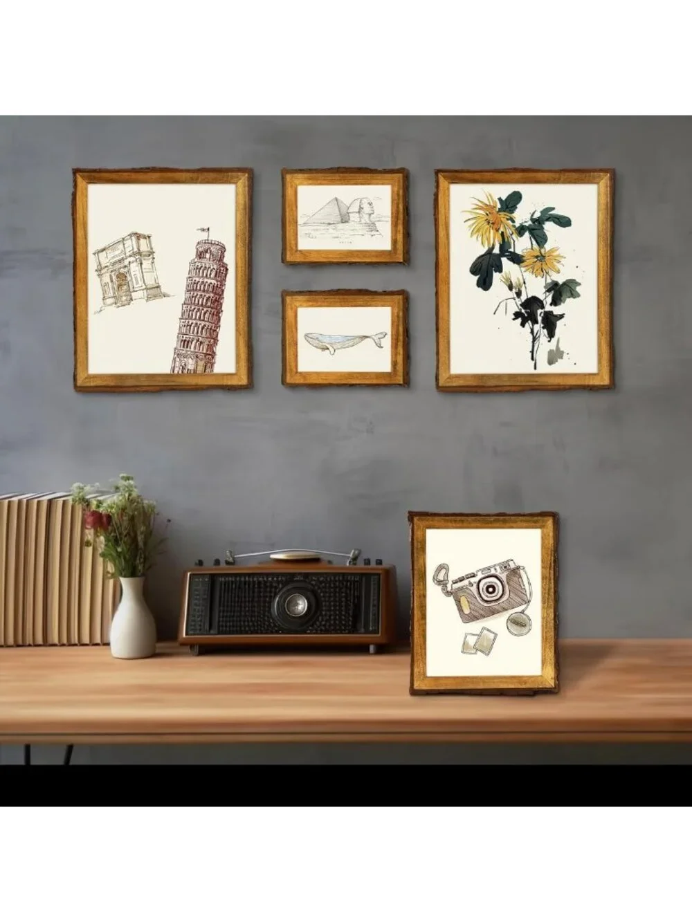 Rustic Brown 8x10 Picture Frame - Solid Wood with Bark Edge & Glass Display